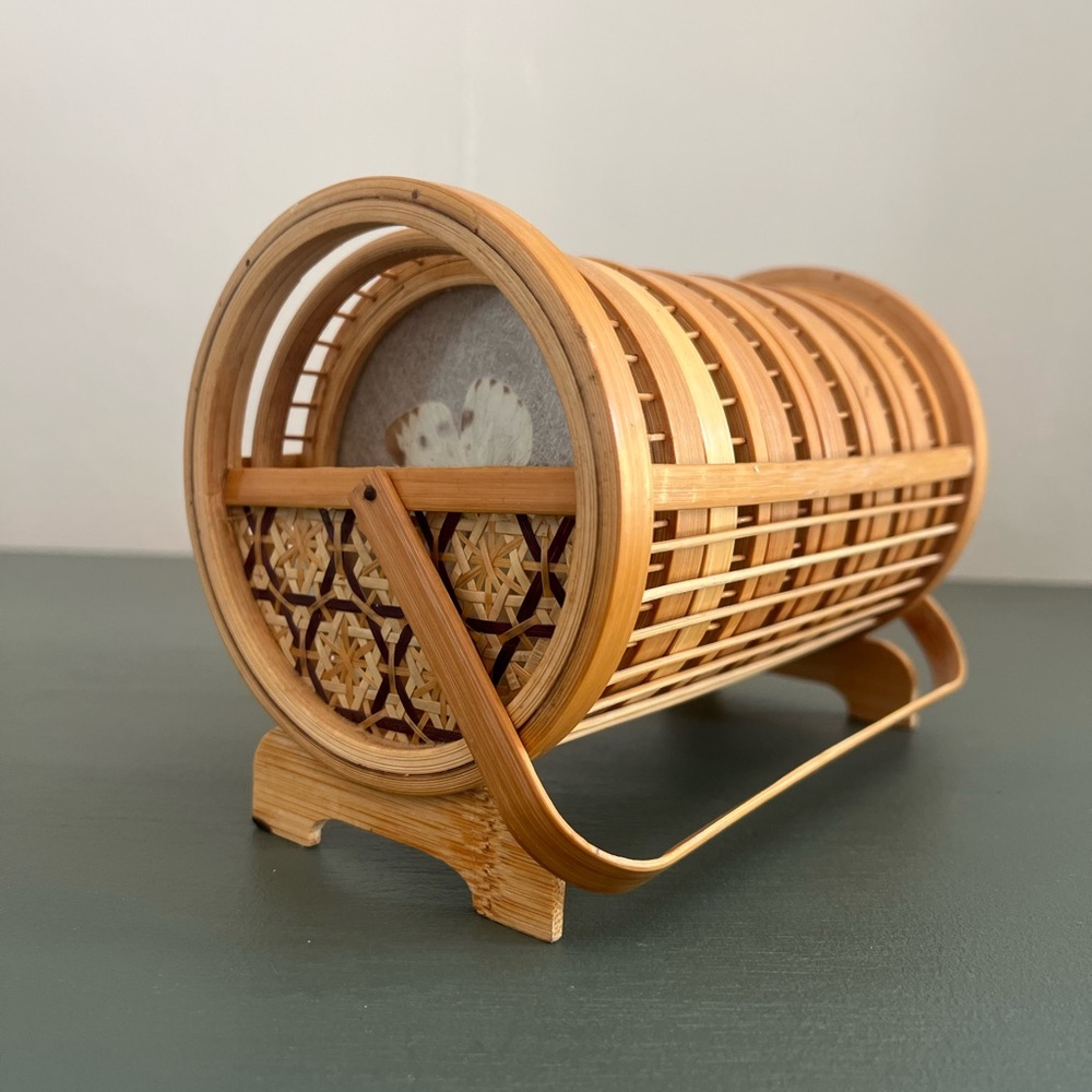 Set 6 Japanese vintage butterfly coasters rattan caddy